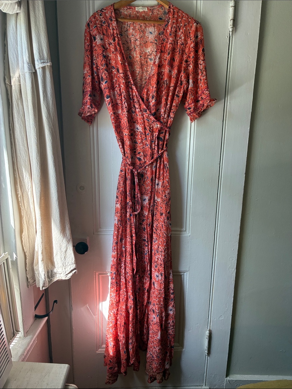 Poupette St. Barth Floral Wrap Maxi Dress in Coral size Medium